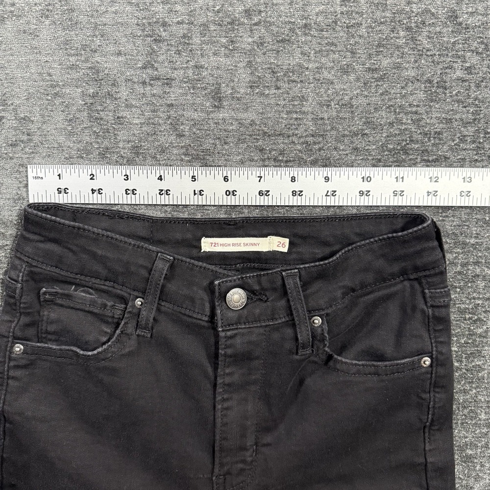 Levi's 721 High Rise Skinny Jeans Women's Size 26 Black Distressed Stretch - Picture 5 of 16